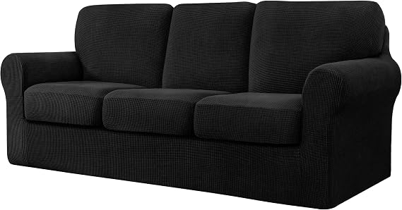 CHUN YI 7 Piece Couch Covers Sofa Covers Washable, Stretch Sofa Slipcovers for 3 Cushion Couch with Seperate Backrest and Cushion Covers, Anti Slip Furniture Protector for Dogs Pets (Large, Black)