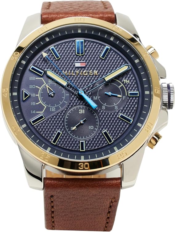 Tommy Hilfiger Analogue Multifunction Quartz Watch for Men with Silicone, Stainless Steel or Leather Bracelet, Day & Date Sub-Dials, 5ATM Water Resistant