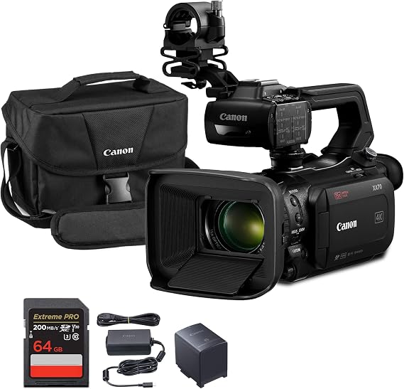 Canon XA70 UHD 4K30 Professional Pro Camcorder 1 4K UHD CMOS Sensor, Dual-Pixel CMOS AF, 15x Optical Zoom, 600x Digital Zoom, USB Live Streaming, XLR inputs Bundle with 64GB Memory Card + More