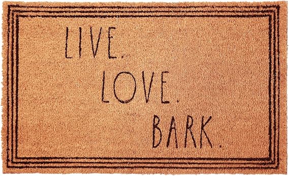 Rae Dunn Pet Welcome Mat - Coco Coir Doormat - Brown, 3' x 2' (Rectangular), Waterproof, Non-Slip, Fun, Pet Slogan: Woof.