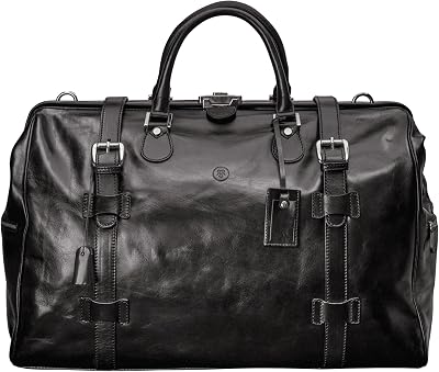 Maxwell Scott - Mens Luxury Leather Large Gladstone Duffle Bag for Luxury Travelling - The Gassano Large Black