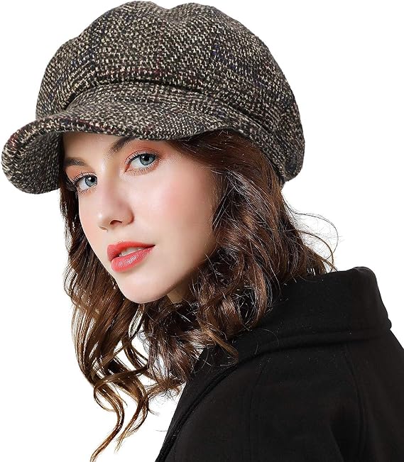 Womens Newsboy Cap, Hat with Visor Cabbie Fiddler Spring Summer Octagonal Paperboy Hat Girls Gift