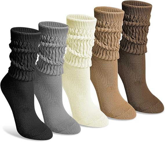 Justay 5 Pairs Slouchy Socks for Women, Long Scrunch Crew Boot Slouch Socks