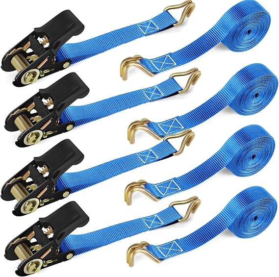 4 x 800KG Ratchet Tie Down Straps, Heavy Duty, with J Hook,6M x 25MM