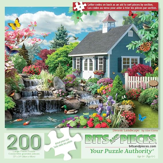 Bits and Pieces - 200 Piece Big Piece Jigsaw Puzzle for Seniors - 15" x 19" - 'Dream Landscape' - 200 pc Large Lettered Pieces Jigsaw by Alan Giana