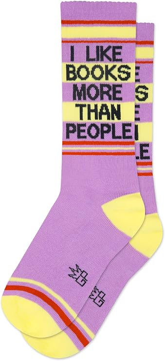 Novelty Crazy Gym Crew Socks for Men, Women and Teens, (Made in the USA) fit a womens size 6 to mens size 15