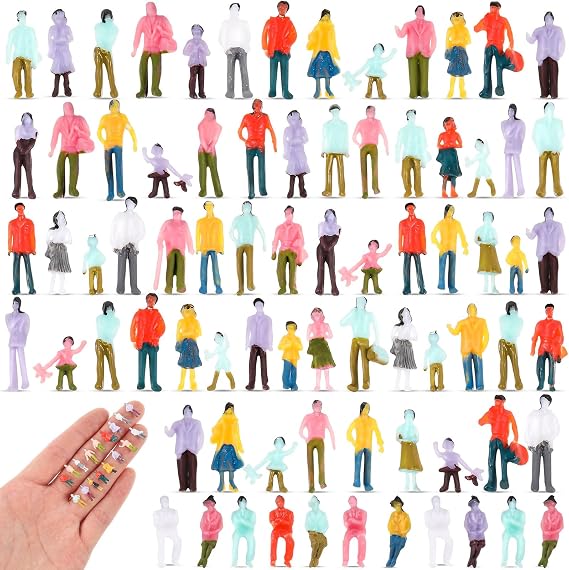 Namalu 100 Pcs Mini People Figurines 1: 150 Scale 0.47 Inch Museum Architectural Painted Tiny Model Sitting and Standing Plastic People Assorted Poses Model Trains for Miniature Scenes