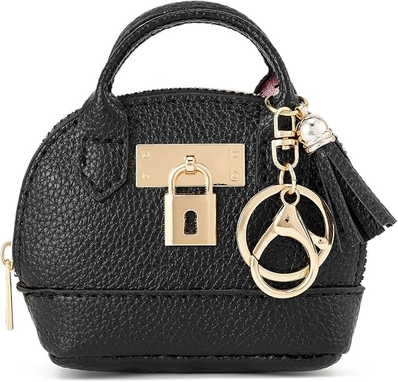 WOZEAH Mini Backpack Keychain for Women,Small Change Pouch Coin Purse Zipper with Key Card Lipstick Headset Cosmetics Bag(Black)
