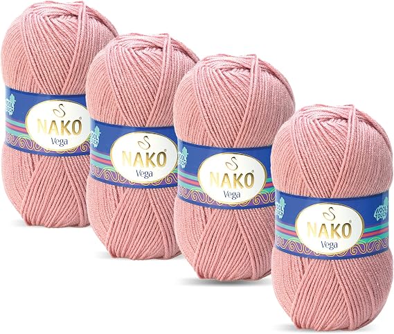 Nako Vega,Knitting Yarn,(4Balls) Each Skein(Ball) 3.53 Oz (100g),100% Premium Acrylic,You can use it in Cardigan, Sweater, Scarf, Beret, Booties, Baby Room Knitting Rose 11420