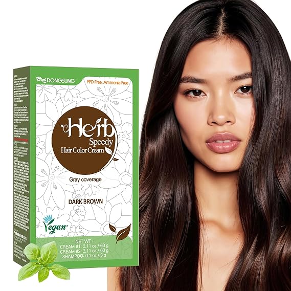 Herb Speedy Color Cream (Dark Brown, 1 Pack) Korean Herbal Vegan Hair Dye
