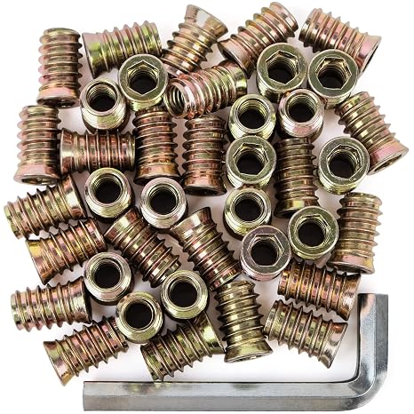 40Pcs 3/8"-16 x 25mm Threaded Inserts for Wood Furniture Screw in Nut Inserts 3/8-16 Threaded Bolt Fastener Connector Hex Socket Drive for Wood Furniture Assortment (with Hex Spanner)
