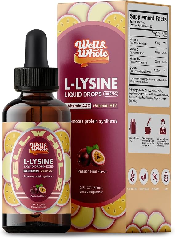 L-Lysine Liquid Drops with Vitamin C, B12 & Vitamin A, 30 Servings