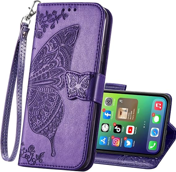 for iPhone 17 Pro Phone Case Wallet with Card Slots Purple
