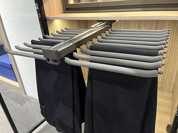 HANKEY Pull Out Pants Rack for Closet Hanger Bar Steel Pull Out Trousers Pants Hanger Rack with Soft Close, Clothes Organizers for Space Saving and Storage, 25.2in Width,Grey