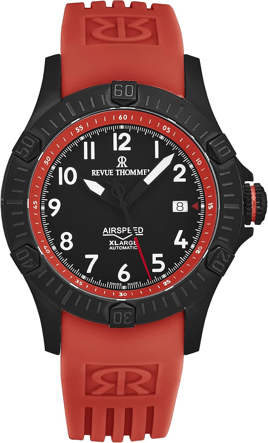 Mens Air Speed Black Dial Red Rubber Strap Automatic Watch 16070.4776
