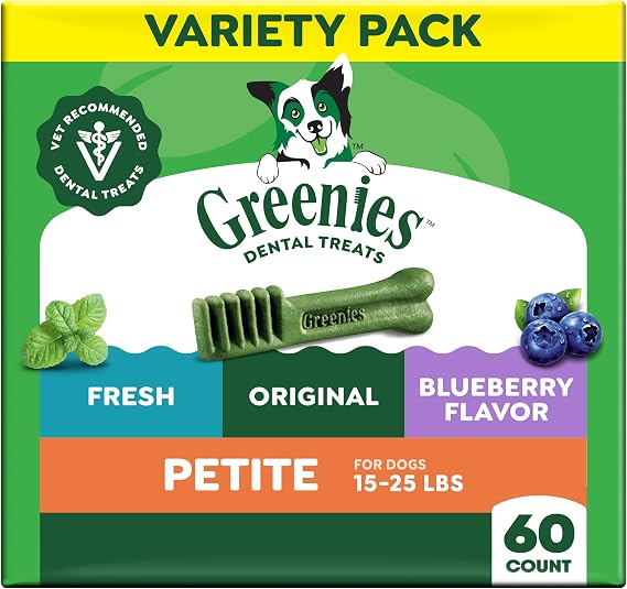 Greenies Petite Dental Dog Treats, Mint, Original, Blueberry, 60 Count