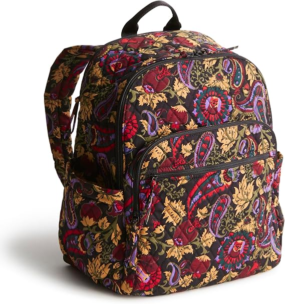 Vera Bradley Women's Premium Cotton Bancroft Backpack, Midnight Garden Paisley, One Size