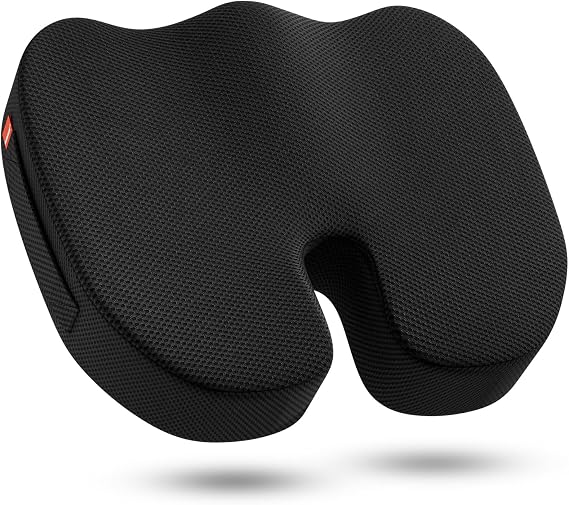 Seat Cushion for Office Chair, Memory Foam Seat Cushion for Coccyx Tailbone Pain Relief, Seat Cushions for Office Desk/Car/Wheelchair/Chair, Breathable Mesh Cover/Washable/Non-slip/Black-L