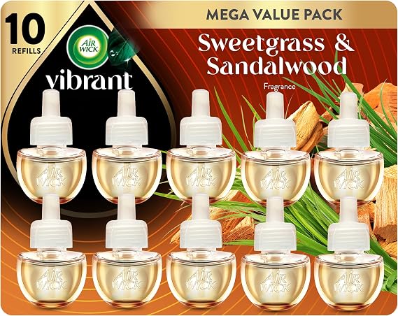 Air Wick Plug in Refills, Sweetgrass & Sandalwood, Essential Oil, 10 Count