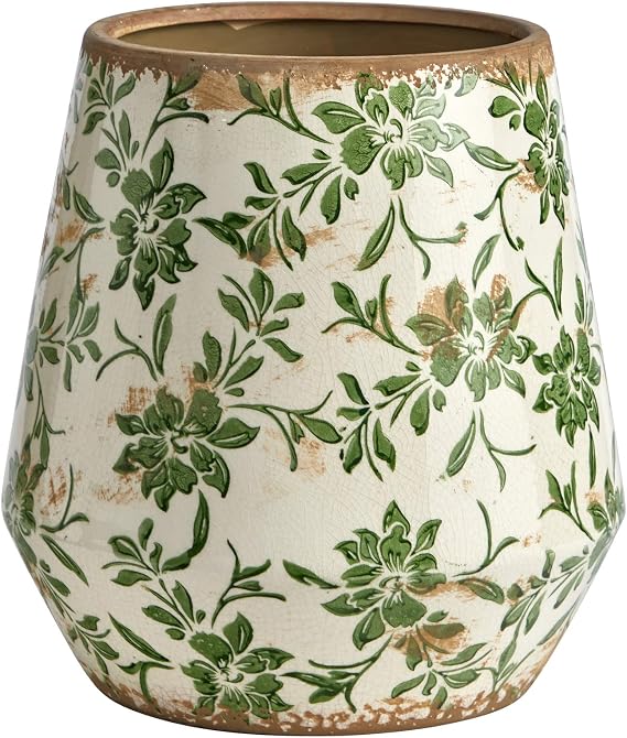 10in. Tuscan Ceramic Green Scroll Planter