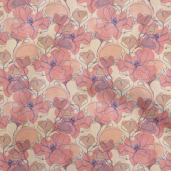 oneOone Cotton Poplin Twill Light Beige Fabric Abstract Line Drawing Floral Craft Projects Decor Fabric Printed By The Yard 56 Inch Wide