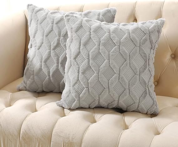 Volcanics Pack of 2 Faux Wool Light Grey Throw Pillow Covers 20x20 Inch | Decorative Farmhouse Velvet Couch Pillow Case Soft Plush Square Boho Cushion Pillowcase