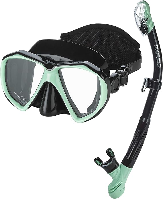 Adult Snorkeling Gear, Clear-View Tempered Glass Mask & Dry Snorkel Set