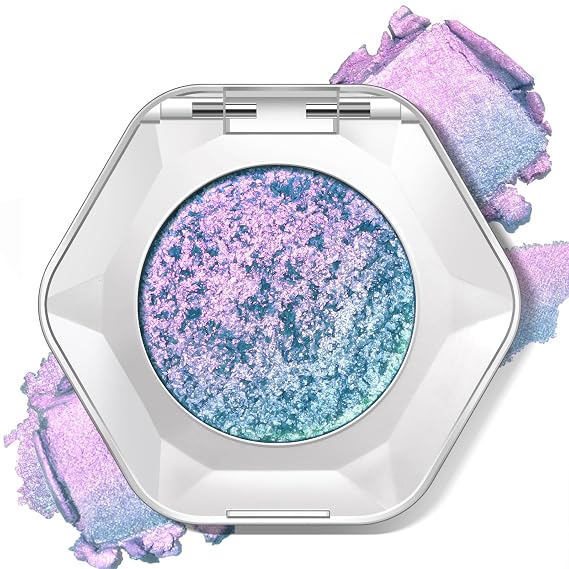HOSAILY Chameleon Purple Blue Duochrome Eyeshadow, Glitter Shimmer Rich Color Holographic Metallic Single Eye shadow Palette, Color Shift Sparkle Iridescent Eye Brightener Highlighter Fairy Makeup