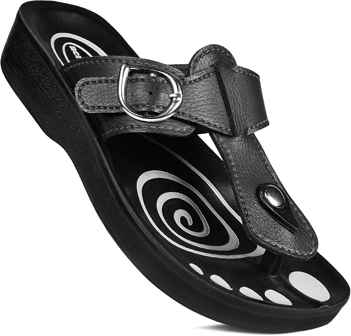 Aerosoft Printed Footbed Arch Support Waterproof women's Flip Flop Sandals (US 08, Freedom Black)