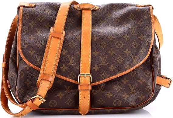 Pre-Loved Saumur Handbag Monogram Canvas 35, Brown
