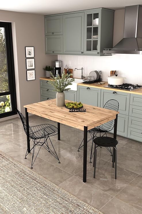 DF01113 Dekoratif Mutfak Masası 120x70 4-6 Kişilik Şık, Modern, Metal Ayaklı Salon Yemek Masası