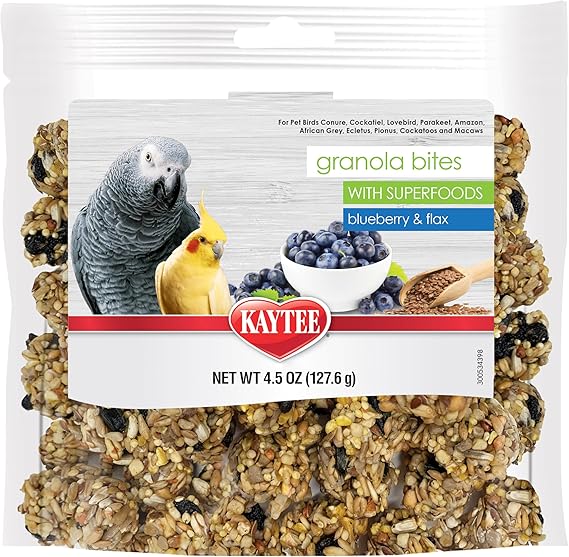 Kaytee Granola Bites with Super Foods Granola Bites and Flax for Pet Birds Conure, Cockatiel, Lovebird, Parakeet, Amazon, African Grey, Ecletus, Pionus, Cockatoos and Macaws, 4.50 Ounce (Pack of 1)