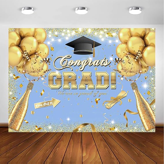 Avezano Congrats Grad Backdrop for Class of 2025 Congratulate Graduation Party Decorations Photography Background Grad Celebration Prom Party Photoshoot Supplies (7x5ft, Sky Blue)