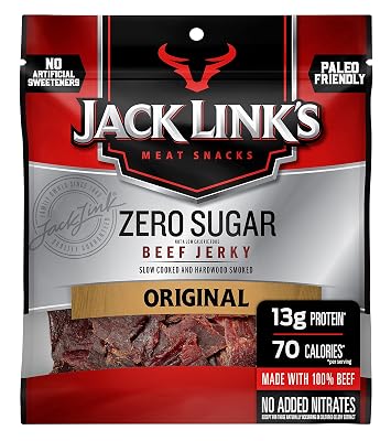 Jack Links Beef Jerky, Zero Sugar, Paleo Friendly Snack with No Artificial Sweeteners, 13g of Protein and 70 Calories Per Serving, No Sugar Everyday Snack, 2.3 oz