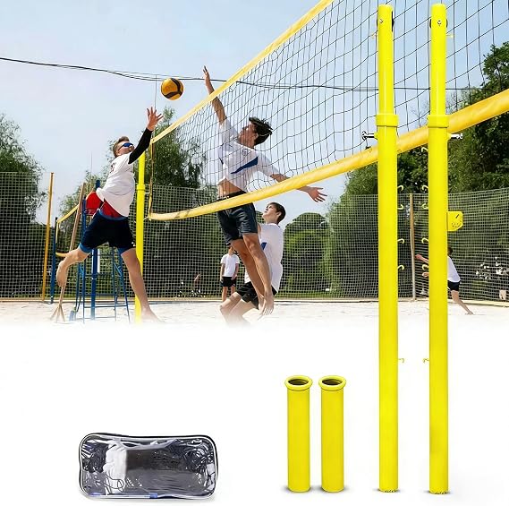 Volleyball Poles for Backyard, Volleyball Net with Poles, 4 Adjustable Heights Volleyball Pole with Volleyball Net/Badminton Net for Indoor, Outdoor