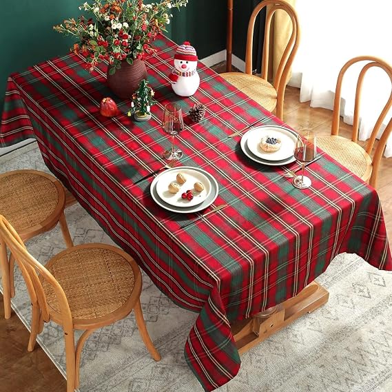 Christmas Tablecloth Red,Plaid Rectangle Xmas Metallic Fabric Table Cloth Dust-Proof Wrinkle Resistant Heavy Weight Polyester Table Cloths for Holiday Kitchen Dinning Tabletop(60" x 120")