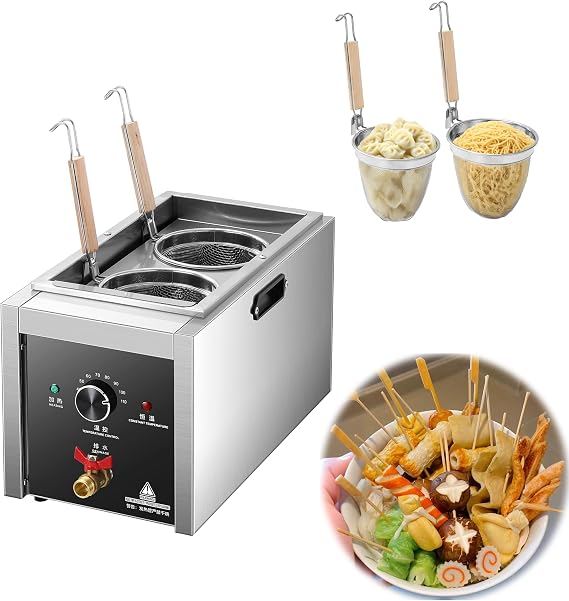 Commercial Pasta Cooker,Electric Macaroni Vegetable Dumpling Cooker, Noodle Cooking Machine Pasta Makers Boiler Machine Noodle Dumpling Maker with Noodle Filter,Drainage (2 Strainers)