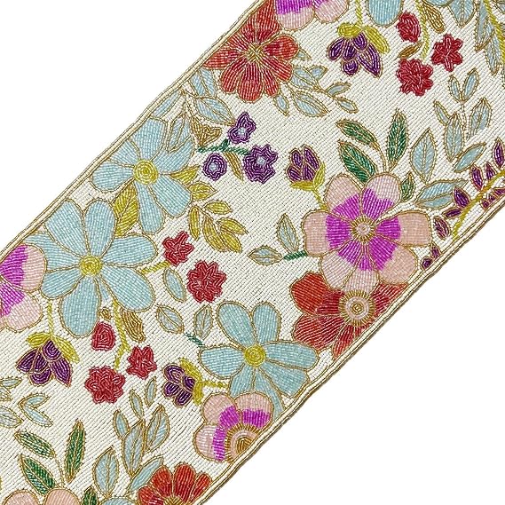 Floral Spring Beaded Table Runner, Handmade Beaded Table Runners 13x36 inches, Multicolour