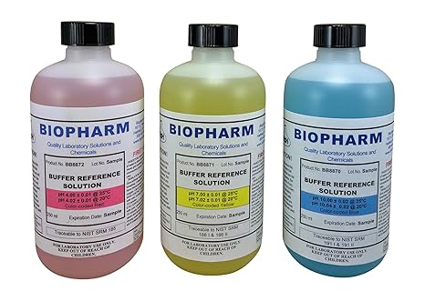Biopharm pH Calibration Buffer 3-Pack, 250 mL (8.4 fl oz) Each: pH 4.00, pH 7.00, and pH 10.00; NIST Traceable Reference Standards for All pH Meters