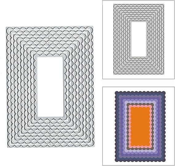 Nesting Scalloped Rectangles Metal Die Cuts,Spring Square Frame Cutting Dies Cut Stencils for DIY Invitation Card Scrapbooking Album Decorative Embossing Paper Dies Card Making