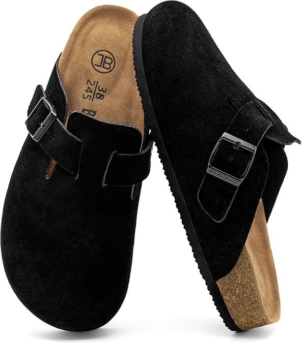 Women's Suede Clogs Men's Slip-On Leather Mules Non-Slip Potato Shoes