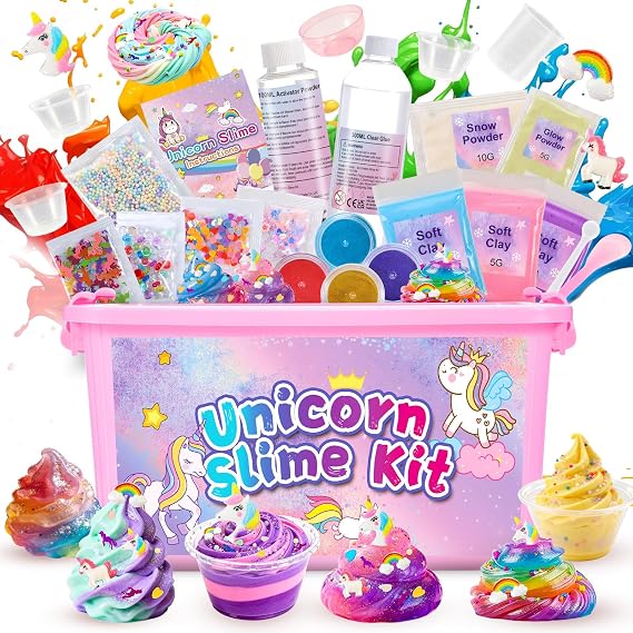 iKidiki Unicorn Slime Kit, Slime Making Kit Toys for 6 7 8 9 10 11 12 Year Old Girls Craft Kits for Kids 6 7 8 9 10 11 12 Year Old Girl Gifts Easter Gifts for Kids Make Your Own Ice Cream Slime Set