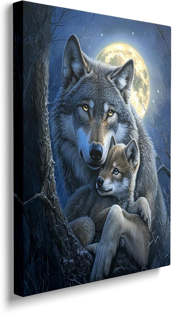 Wolf Canvas Wall Art Wildlife Pictures Wolves Art Painting Prints Wolf Modern Artwork for Bathroom Living Room Bedroom Office Framed Wall Decor 12"x16"