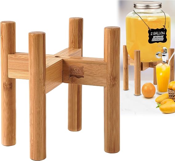 ZPirates Drink Dispenser Stand - Adjustable, Medium | Fits Small-to-Mid-Large Compatible Dispensers, Stable, Anti-Wobble Lock, Never Sag or Bend, Bamboo