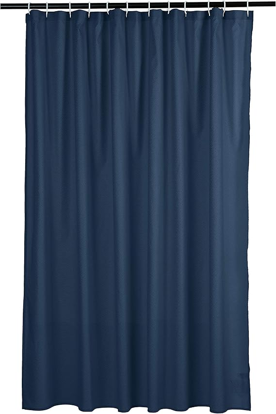 Amazon Basics Waffle Weave Bathroom Shower Curtain, 100% Polyester, 72" x 72", Navy Blue