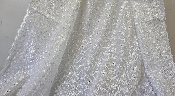 Eyelet Leaf 100% Cotton Embroidered Eyelet Fabric, 42 inch Fabric by The Yard White