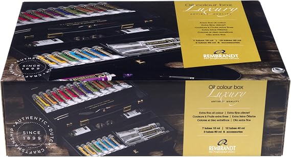 Rembrandt Professional Luxury Wooden Oil Box | 22 Colors + Brushes & Accessories