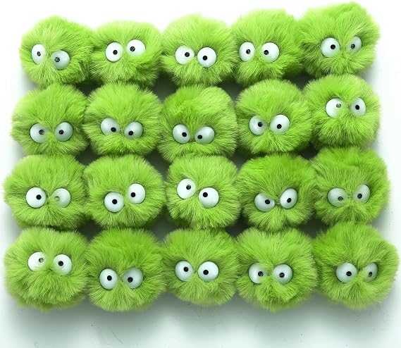 Miupoo Pom Poms with Eyes for Crafts,Halloween Costume Pompoms Decorations with Googly Eyes, Fluffy Pom Pom Balls for Halloween Accessories with Elastic Loop,20 Pieces,2 Inches,Pale Green.