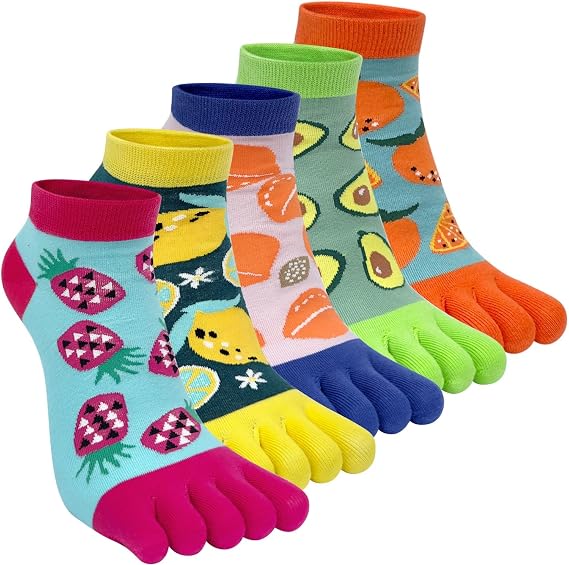 Women's Funny Toe Socks - Five Finger Low Cut Cartoon Toe Separated Cotton Running Ankle Socks