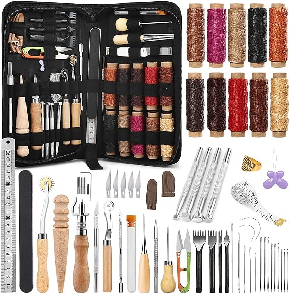 60 Pcs Leather Working Kit Leather Crafting Kit Leathers Sewing Kit